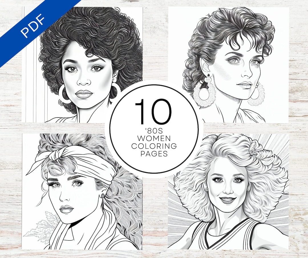 Beautiful 80s Style Women Faces Coloring Pages | 1980s Colouring Sheets ...