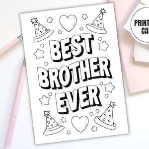 Tarjeta para colorear imprimible Best Brother Ever / Descarga digital / Actividad divertida de bricolaje para niños / Tarjeta de felicitación imprimible / Regalo de hermano