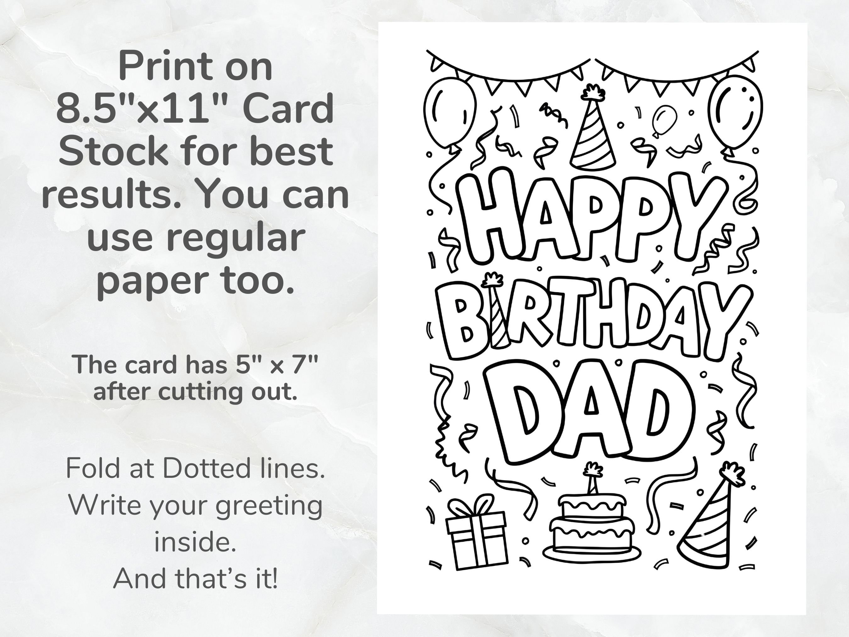 Happy Birthday Dad Printable Coloring Card | Digital Download | Fun DIY ...