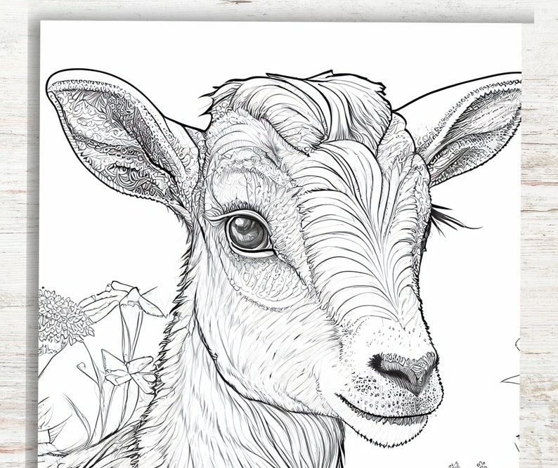 10 Realistic Goat Coloring Pages for Teens & Adults A4 Printable Animal
