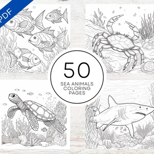 KDP Interior Sea Animals Coloring Pages For Adults | 8.5" x 11" Printable PDF & Canva Template | Stress Relief Coloring Book image 1