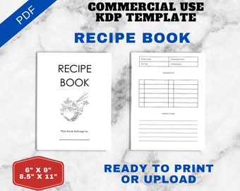 KDP Interior Recipe Book Template PDF | Commercial Use Low Content Book | Printable PDF Ready To Print & Upload | 6x9 and 8.5x11