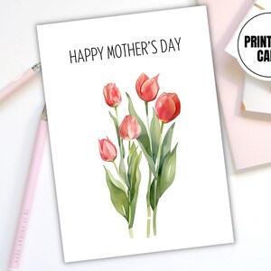 Tarjeta imprimible del Día de la Madre - Tarjeta imprimible floral pastel - Arte botánico tulipán acuarela - Tarjeta de felicitación de descarga instantánea