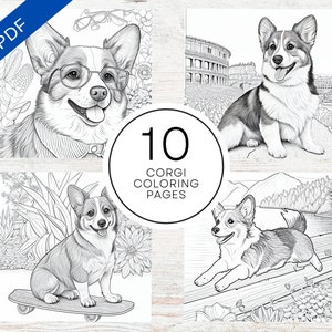 10 Cute Corgi Dogs Coloring Pages | Printable Dog Coloring Sheets For Teens & Adults | Stress Relief And Relaxation | Grayscale