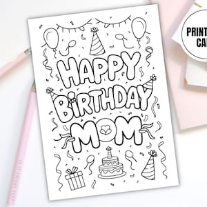 Gelukkige verjaardag moeder afdrukbare kleurkaart | Digitale download verjaardagskaart voor moeder | Moederdag cadeau-idee | DIY moeder verjaardagskaart