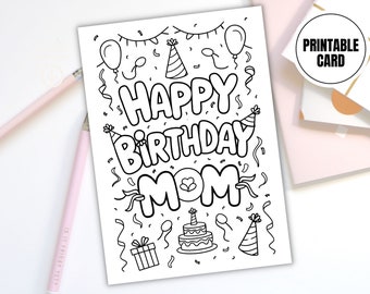 Joyeux Anniversaire Maman à Colorier | Carte D'anniversaire à Téléchargement Numérique Pour Maman | Idée Cadeau Fête Des Mères | DIY Carte D'anniversaire De Maman - France