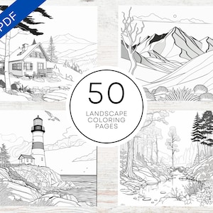 KDP Interior 50 Landscape Coloring Pages | 8.5" x 11" Printable PDF | Kids, Teens & Adult Coloring Book | Commercial Use Activity Book