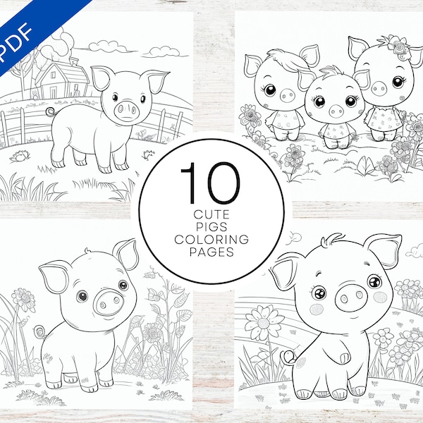 10 schattige varken kleurplaten | Dierenkleurplaten voor kinderen en volwassenen | Stressverlichting en kunsttherapie | Afdrukbare PDF