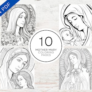 10 Mother Mary Coloring Pages | Printable PDF 10 Pages A4 | Stress Relief & Relaxation | Christian Catholic Coloring Book