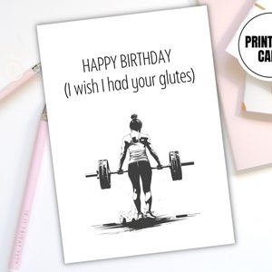 Grappige sportschool meisje verjaardagskaart, afdrukbare Happy Birthday Card, humoristische fitness liefhebber verjaardagsgroet, Instant Download cadeau