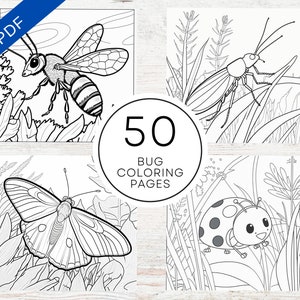 Puede incluir: Un conjunto de 50 páginas para colorear de insectos imprimibles con una abeja, una mariposa, una mariquita y un saltamontes. Estas ilustraciones en blanco y negro son perfectas para niños de todas las edades.