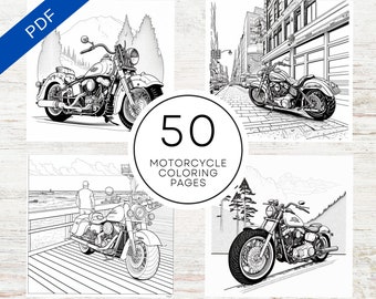 KDP Interior 50 Motorcycle Coloring Pages | 8.5" x 11" Printable PDF | Teens & Adult Coloring Book | Commercial Use Activity Book