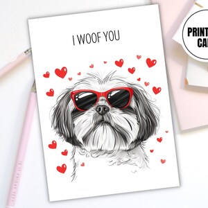 Carte imprimable drôle « I Woof You » Shih Tzu - carte Je t'aime pour les amoureux des chiens - carte à téléchargement immédiat pour les amateurs de Shih Tzu - amoureux des chiens