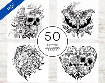 KDP Interior Tattoo Coloring Pages | 8.5" x 11" Printable PDF | Tattoo Coloring Sheets | Commercial Use Coloring Book