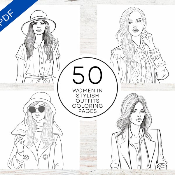 KDP Women In Stylish Outfits Coloring Pages | 8.5" x 11" Printable PDF | Girls Coloring Sheets | Coloring Book For Teen & Adult Women