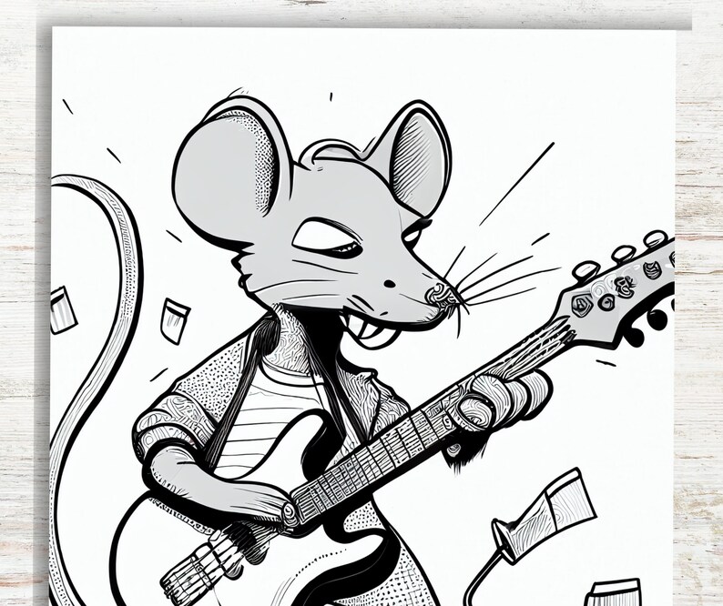 10 Cute Rats With Guitars Coloring Pages Stress Relief & Relaxation