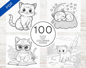 KDP Interior 100 Cute Cat Coloring Pages | 8.5" x 11" Printable PDF | Kids Coloring Book | Commercial Use Activity Book