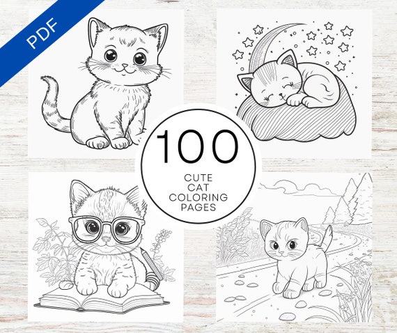 100 Cat Coloring Pages for Kdp Books 