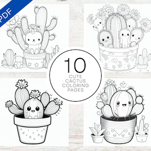 Cute Cactus Coloring Pages | Printable PDF 10 Pages A4 | For Adults Teens And Kids | Stress Relief, Fun And Relaxation