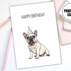 Niedliche minimalistische digitale Download Geburtstagskarte, französische Bulldogge druckbare Grußkarte, sofortiger Download alles Gute zum Geburtstagkarte