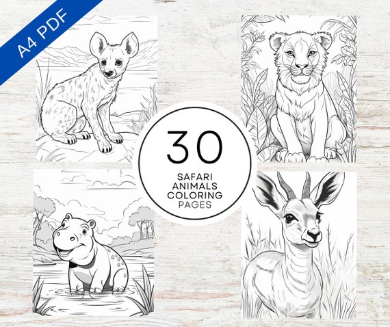 30 Safari Animals Coloring Pages | A4 Printable PDF | Kids Coloring Book | Safari African Animals Colouring For Kids, Teens & Adults