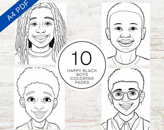 10 Happy Black Boys Coloring Pages | Printable PDF A4 | Inclusive Cute Coloring Sheets For Kids & Adults