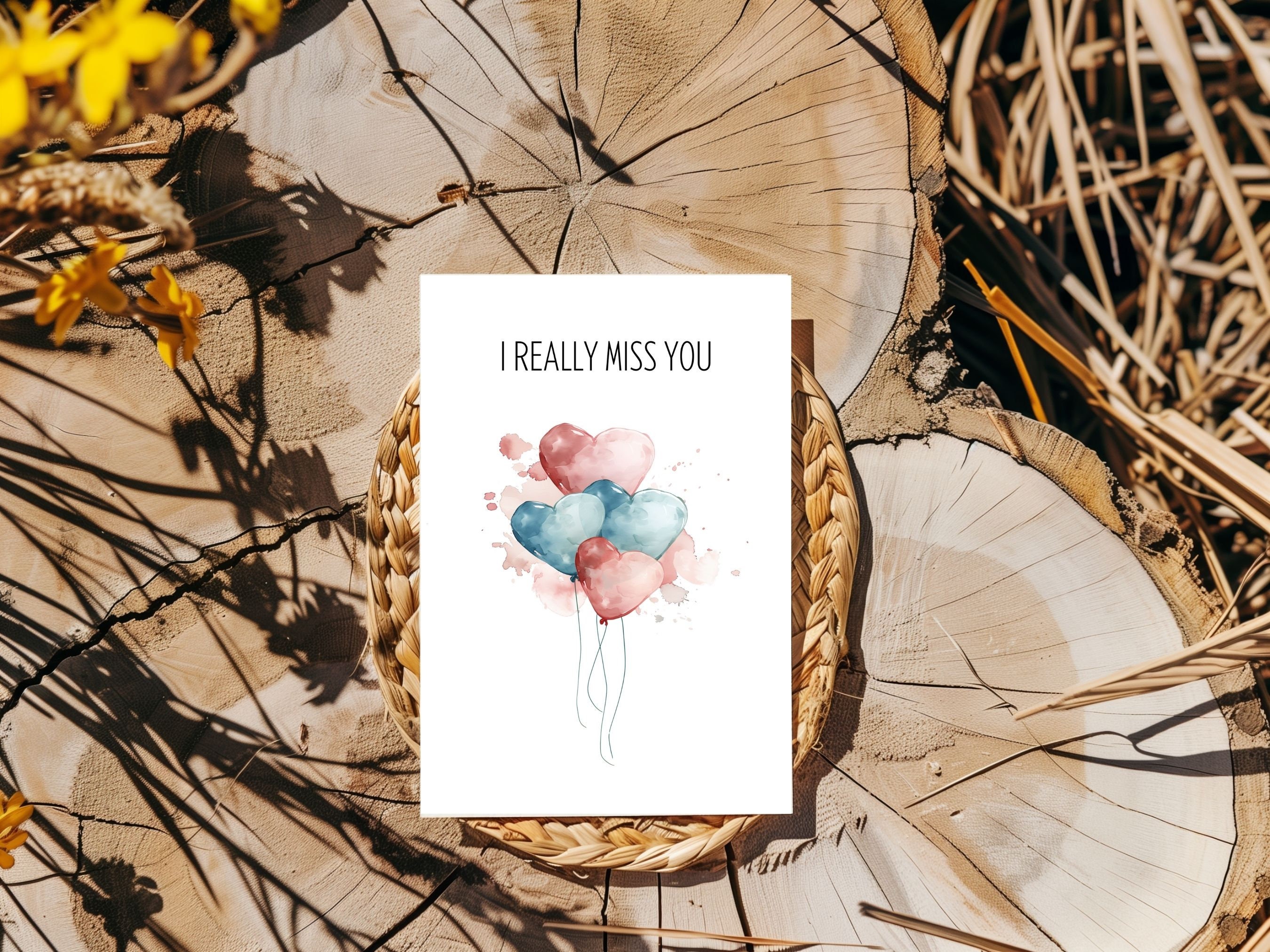 Printable Miss You Card Digital Download Minimalist Watercolor Pastel