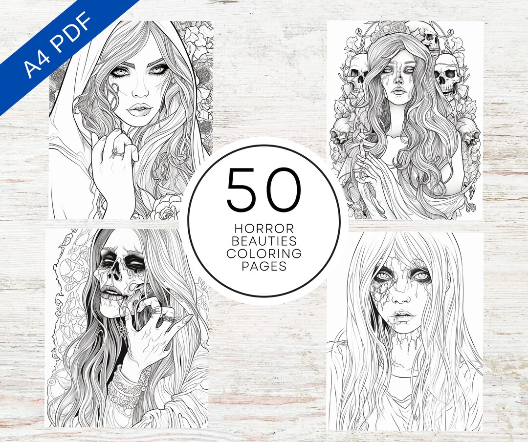 50 Horror Beauties Coloring Pages | Printable PDF 50 Pages A4 | Creepy ...