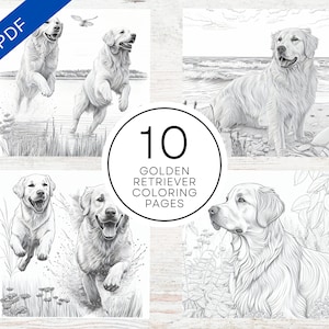 10 Cute Golden Retriever Coloring Pages | A4 Printable PDF | Dog Coloring Sheets For Teens & Adults