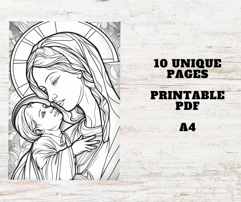 10 Mother Mary Coloring Pages Printable PDF 10 Pages A4 Stress Relief & Relaxation Christian ...
