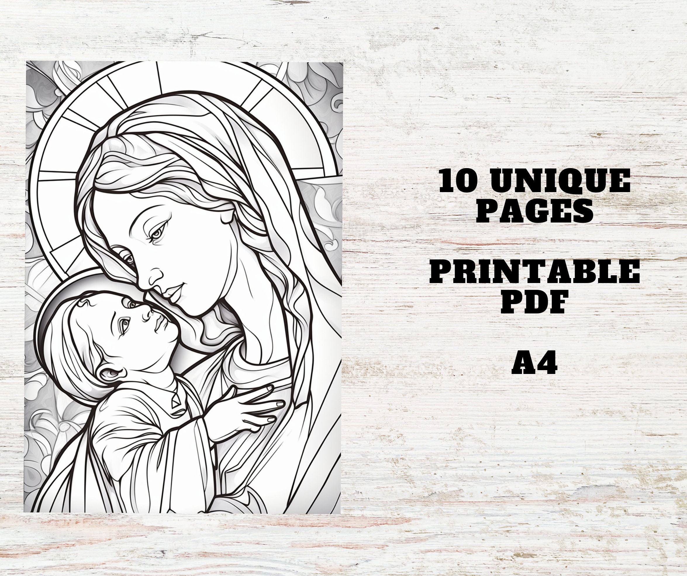 10 Mother Mary Coloring Pages Printable PDF 10 Pages A4 Stress Relief & Relaxation Christian ...