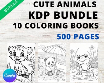 KDP Bundle 500 Cute Coloring Pages (10 Books) | 8.5" x 11" Canva Template & Downloadable PDF | Commercial Use Coloring Sheets