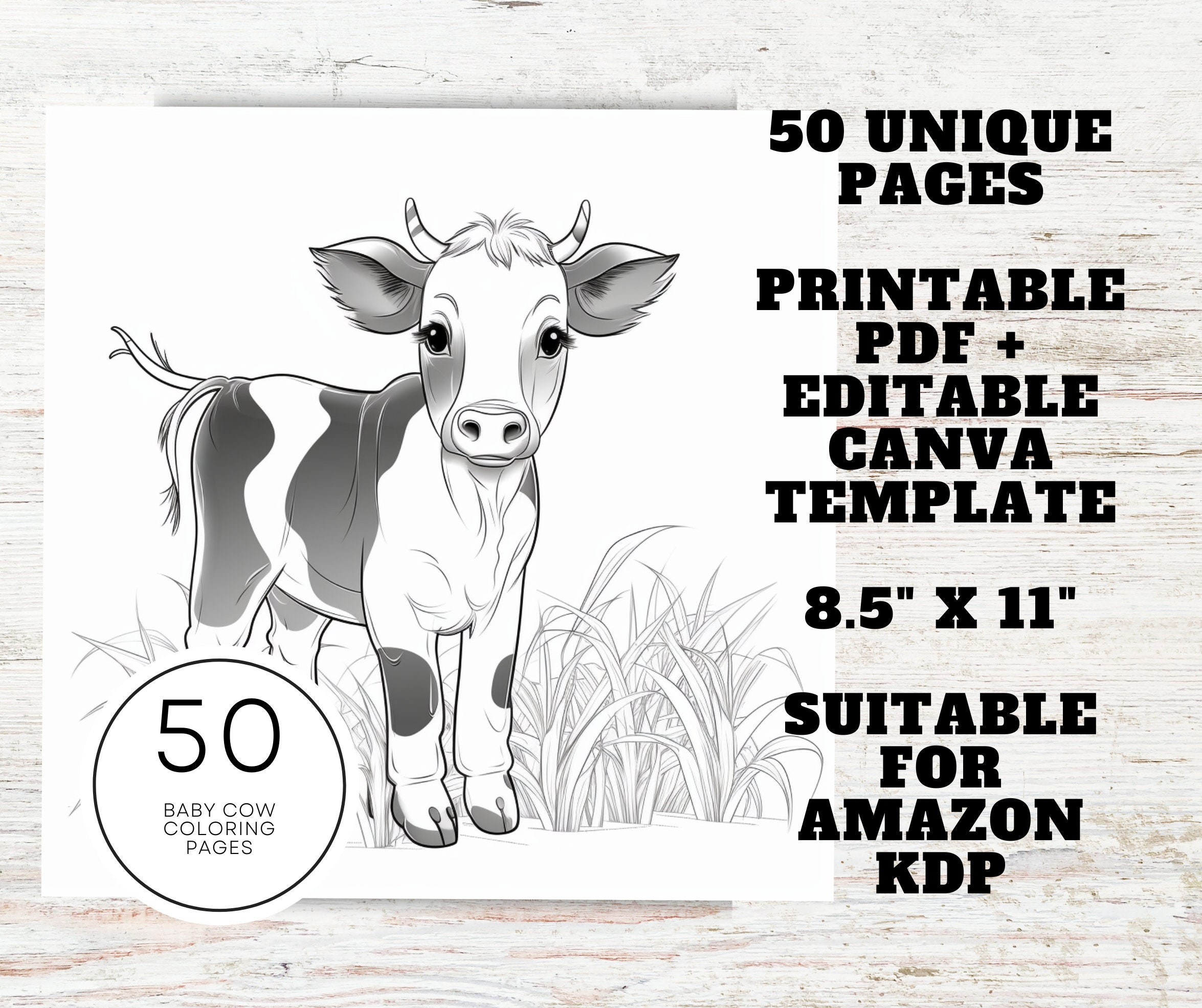 KDP Interior 50 Baby Cow Coloring Pages | 8.5" X 11" Printable PDF ...