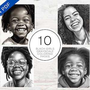 10 Grayscale Black Girls Coloring Pages For Adults | Digital Coloring Sheets | A4 Printable PDF | Stress Relief & Relaxation