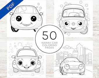KDP Interior 50 Kawaii auto's kleurplaten voor kinderen | 8,5 x 11 inch afdrukbare PDF | Leuk en eenvoudig kleurboek voor kinderen
