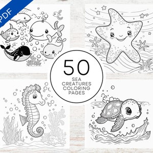 KDP Interior Sea Creatures Coloring Pages | 8.5&quot; x 11&quot; Printable PDF | Kids Coloring Book | Commercial Use Activity Book