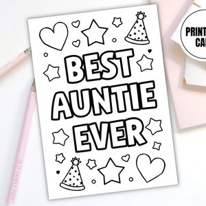 La migliore zia di sempre da colorare - Carta digitale stampabile con download istantaneo - Festa di compleanno per bambini - Regalo di apprezzamento della zia - Carta fai da te