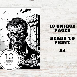 Zombie Coloring Pages | Printable PDF 10 Pages A4 | Realistic Grayscale ...