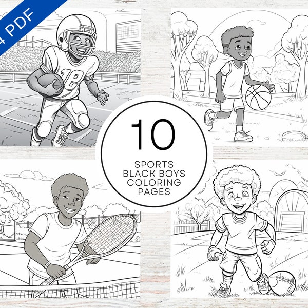 10 Black Boys Sports Coloring Pages | Printable PDF A4 | Inclusive Coloring Sheets For Kids & Adults Who Love Sports