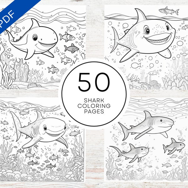 KDP Interior Shark Coloring Pages For Kids | 8.5" x 11" Printable PDF | Kids Coloring Book | Colouring Sheets For Children