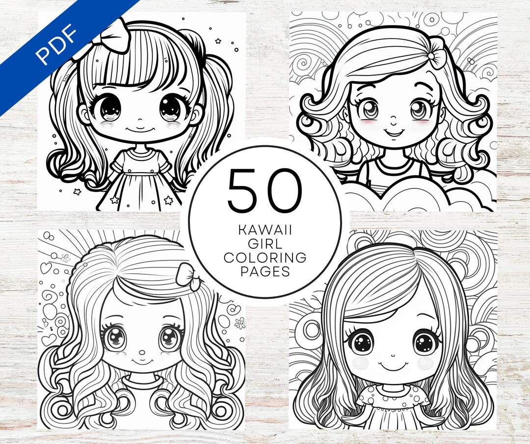 Color Book Girl KDP Interior 50 Kawaii Girl Coloring Pages | 8.5