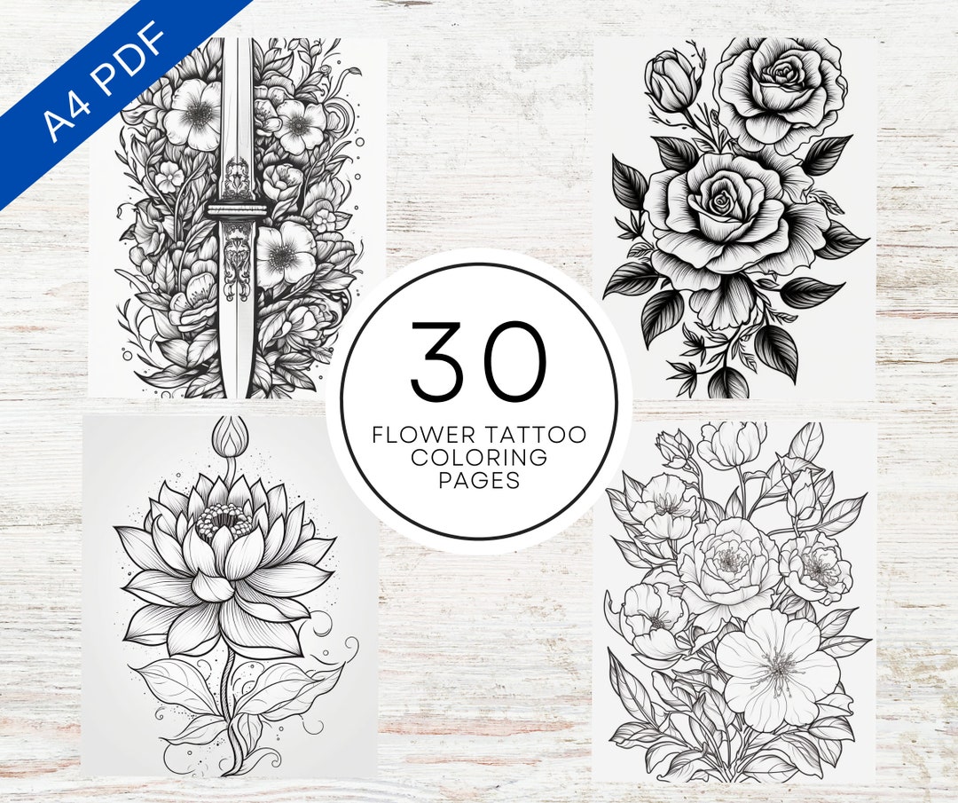 30 Flower Tattoo Coloring Pages | Printable Coloring Sheets for Kids, Teens & Adults | A4 ...