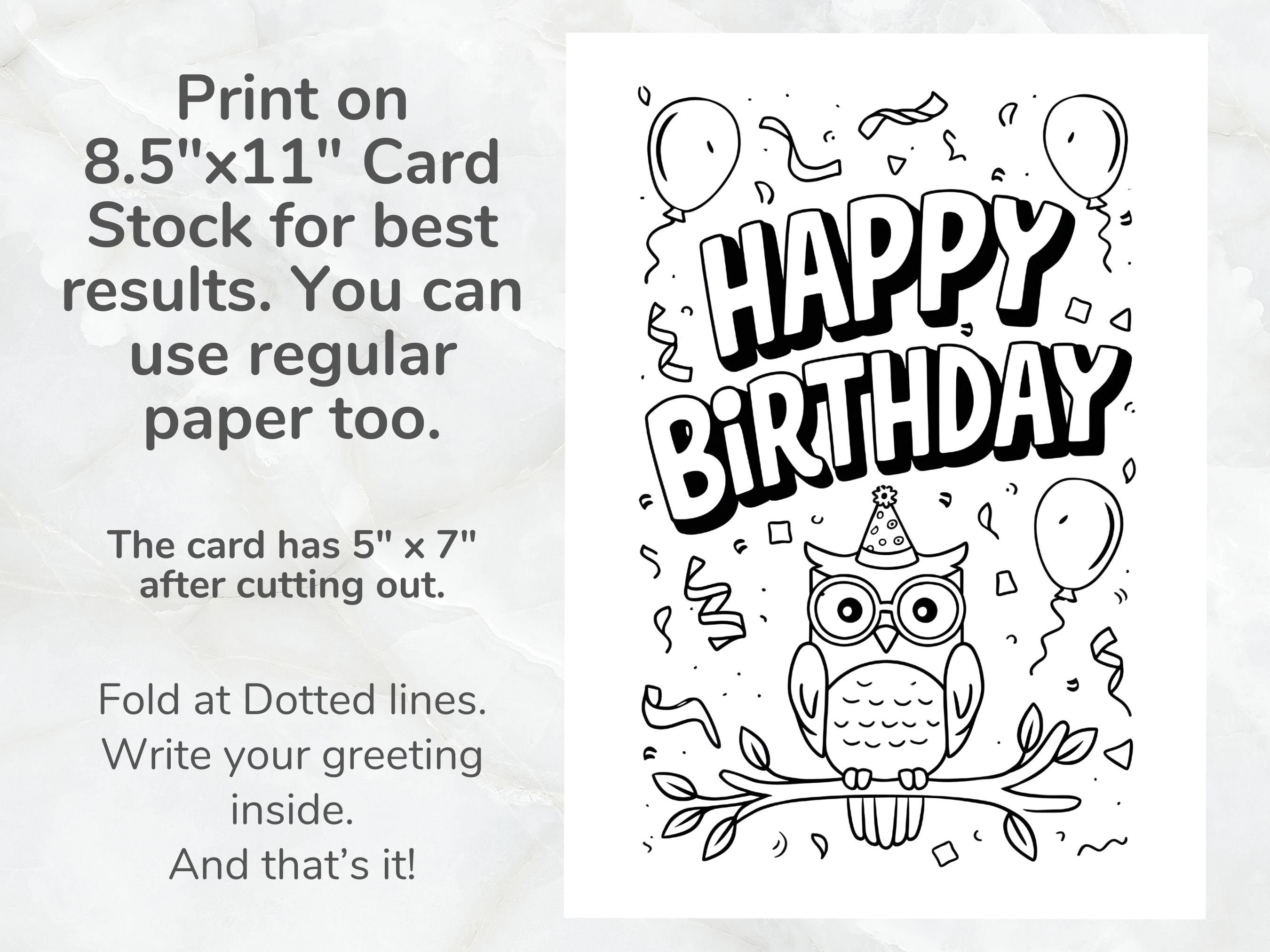 Happy Birthday Owl Printable Coloring Card | Digital Download Coloring ...