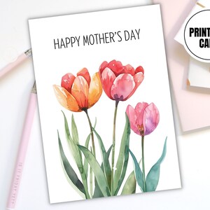Biglietto per la festa della mamma - Design floreale rosa pastello stampabile - Biglietto botanico minimalista - Download istantaneo - Biglietto d'auguri fai da te per la stampa