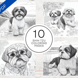 10 Cute Shih Tzu Dogs Coloring Pages | Printable Grayscale Dog Coloring Sheets For Teens & Adults | Stress Relief And Relaxation