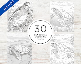 30 Sea Turtle Coloring Pages | A4 Printable PDF | Kids Coloring Book | Sea Creature Colouring For Kids, Teens & Adults