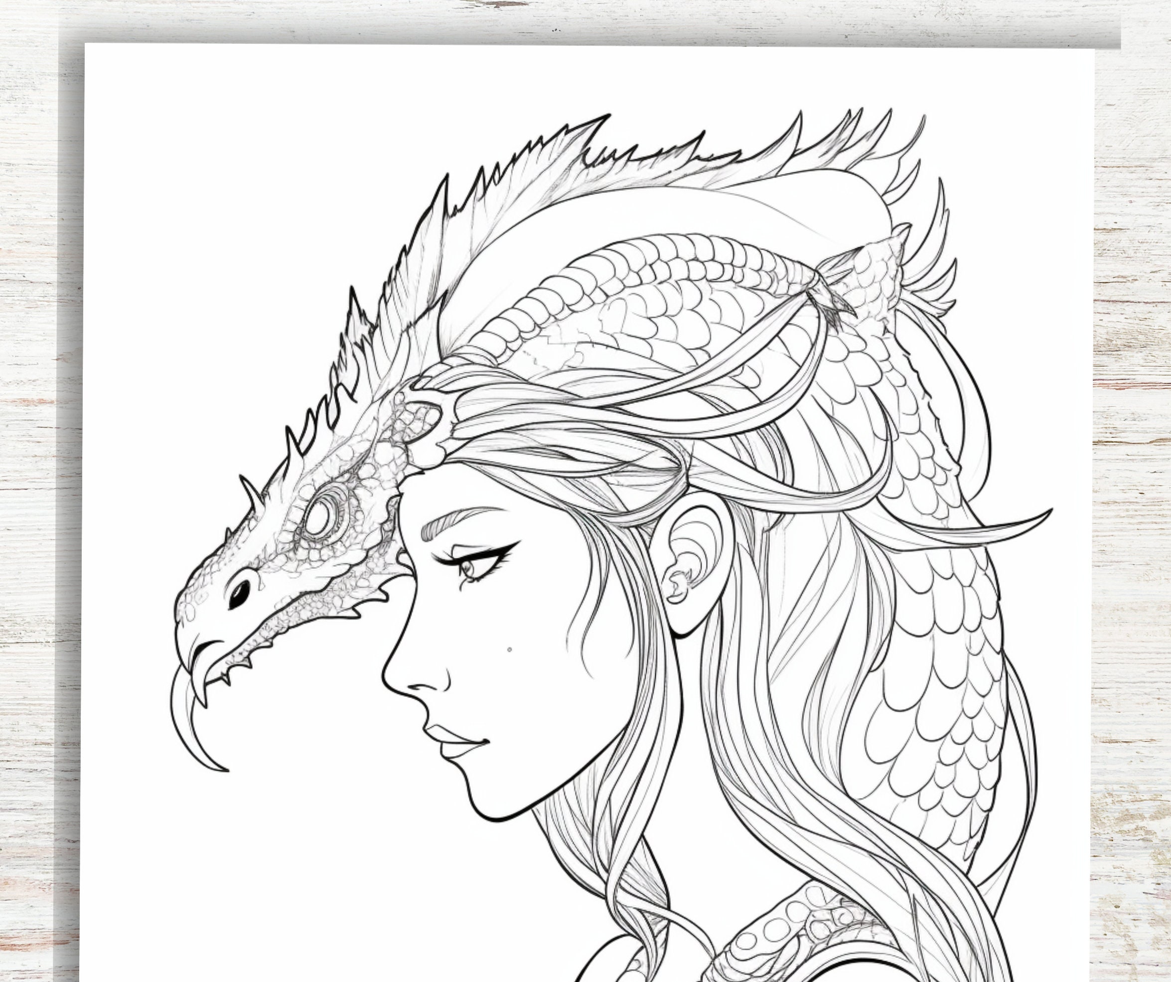 50 Dragon Fairy Coloring Pages | Printable PDF A4 | Adult Coloring Book ...