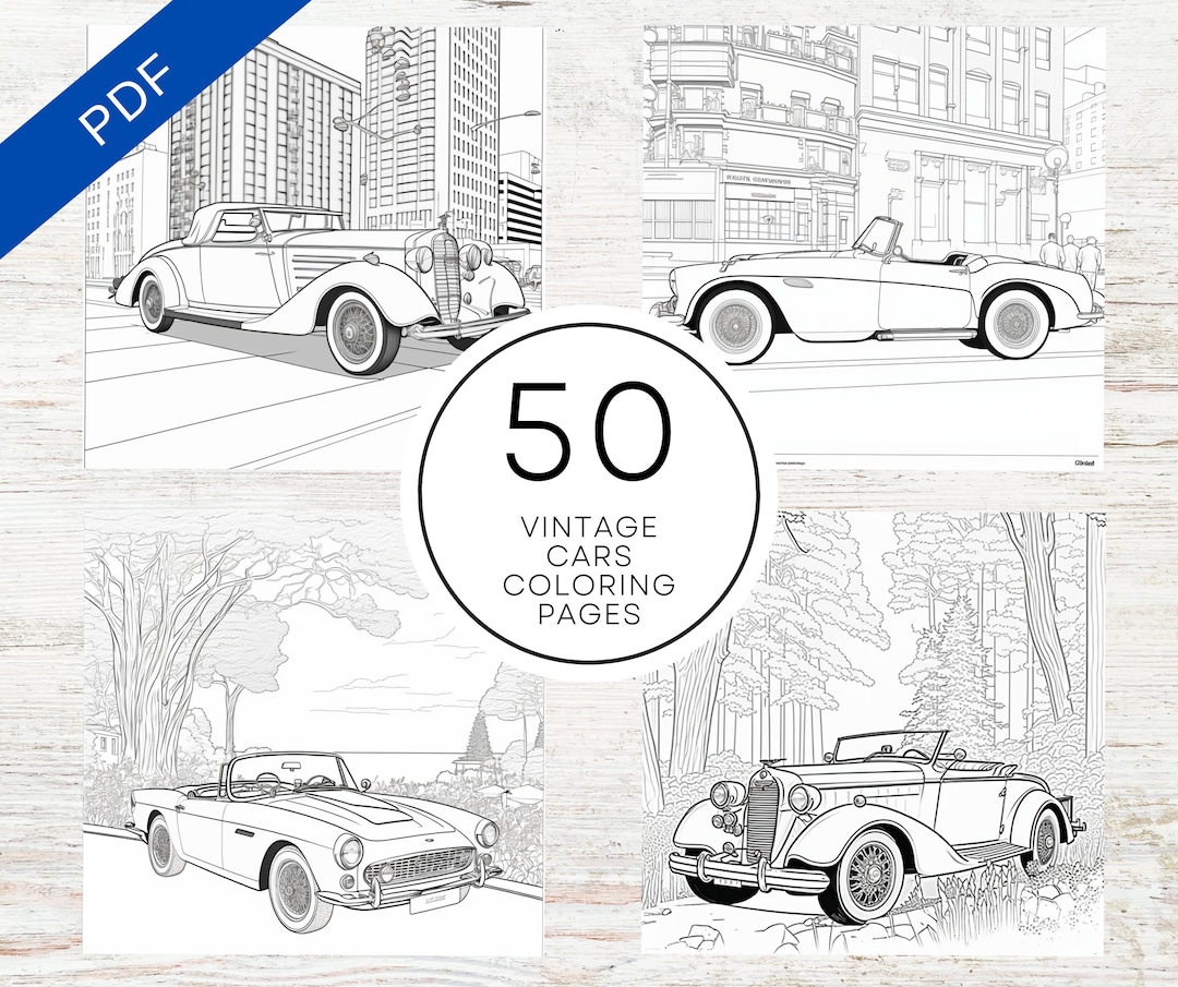 KDP Interior 50 Vintage Car Coloring Pages | 8.5" X 11" Printable PDF