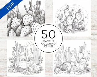 KDP Interior 50 Cactus Coloring Pages For Kids | 8.5" x 11" Printable PDF | Coloring Book For Kids, Teens And Adults For Stress Relief