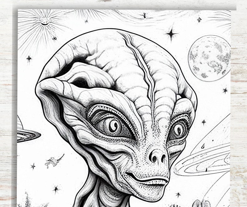 10 Trippy Alien Coloring Pages Printable for Adults: Escape into the Extraterrestrial